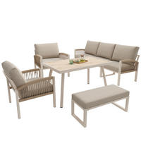 GARTENSETS aus Eisen 173.5x65x62.5cm Beige mit Holzoptik-Glasplatte - Beige, Metall - Modfu