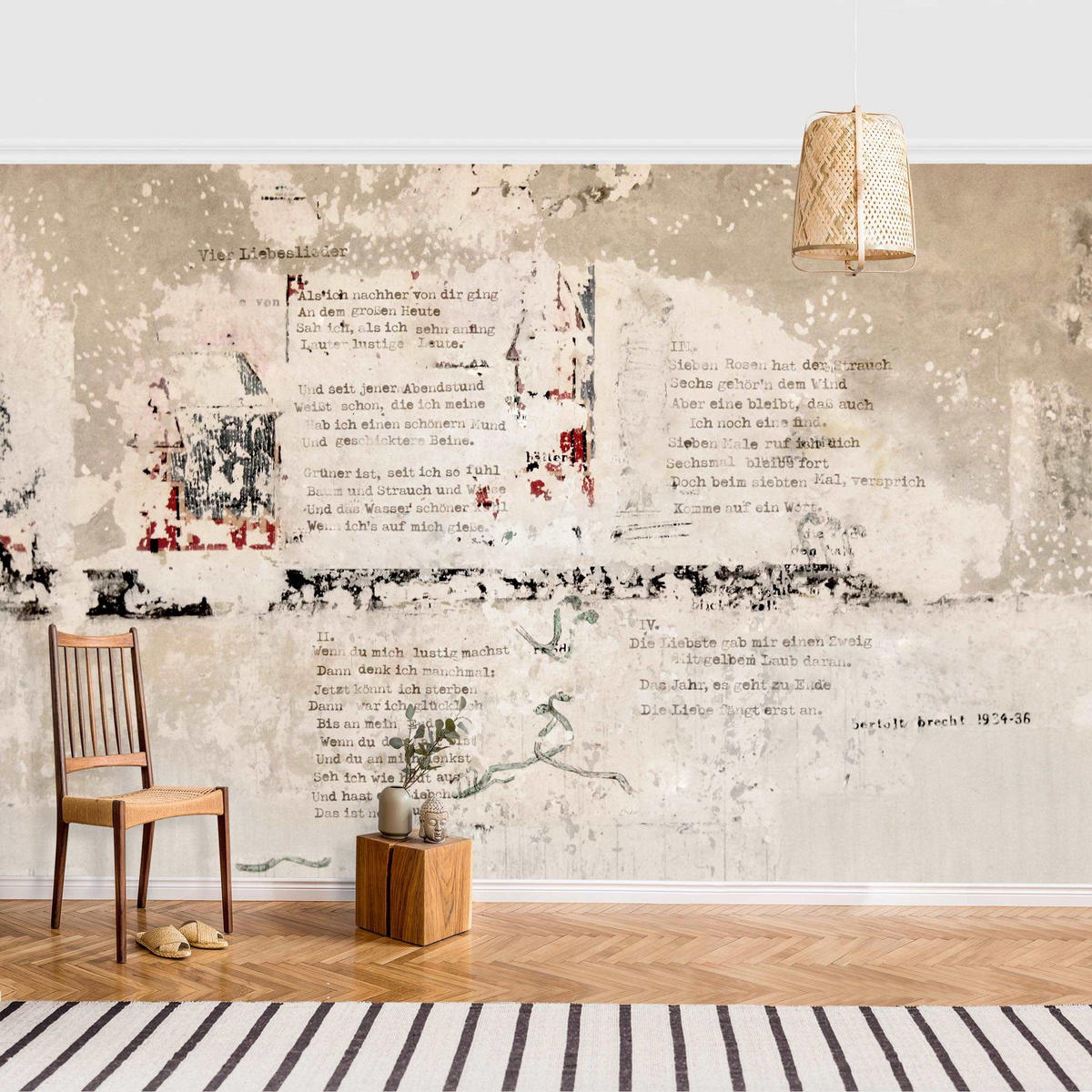 FOTOTAPETE Alte Betonwand mit Bertolt Brecht Versen 336/225 cm - Eichefarben, Papier (336/225cm) - Bilderwelten