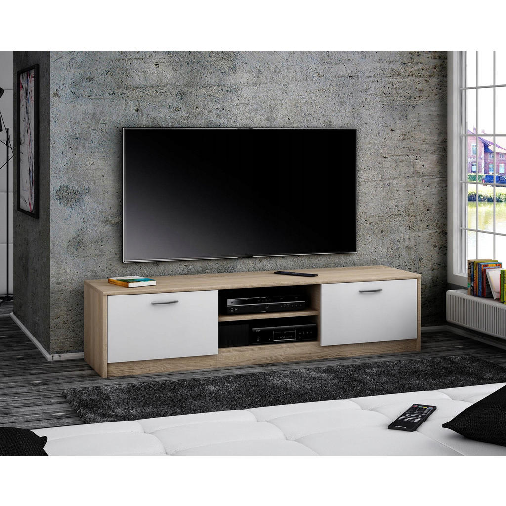 Thumbnail - Matkam Möbel Fernsehkommode, Sonoma Eiche, Weiß, Holzwerkstoff, 160x36x41 cm, Wohnzimmer, Wohnwände, Lowboards, Lowboard...