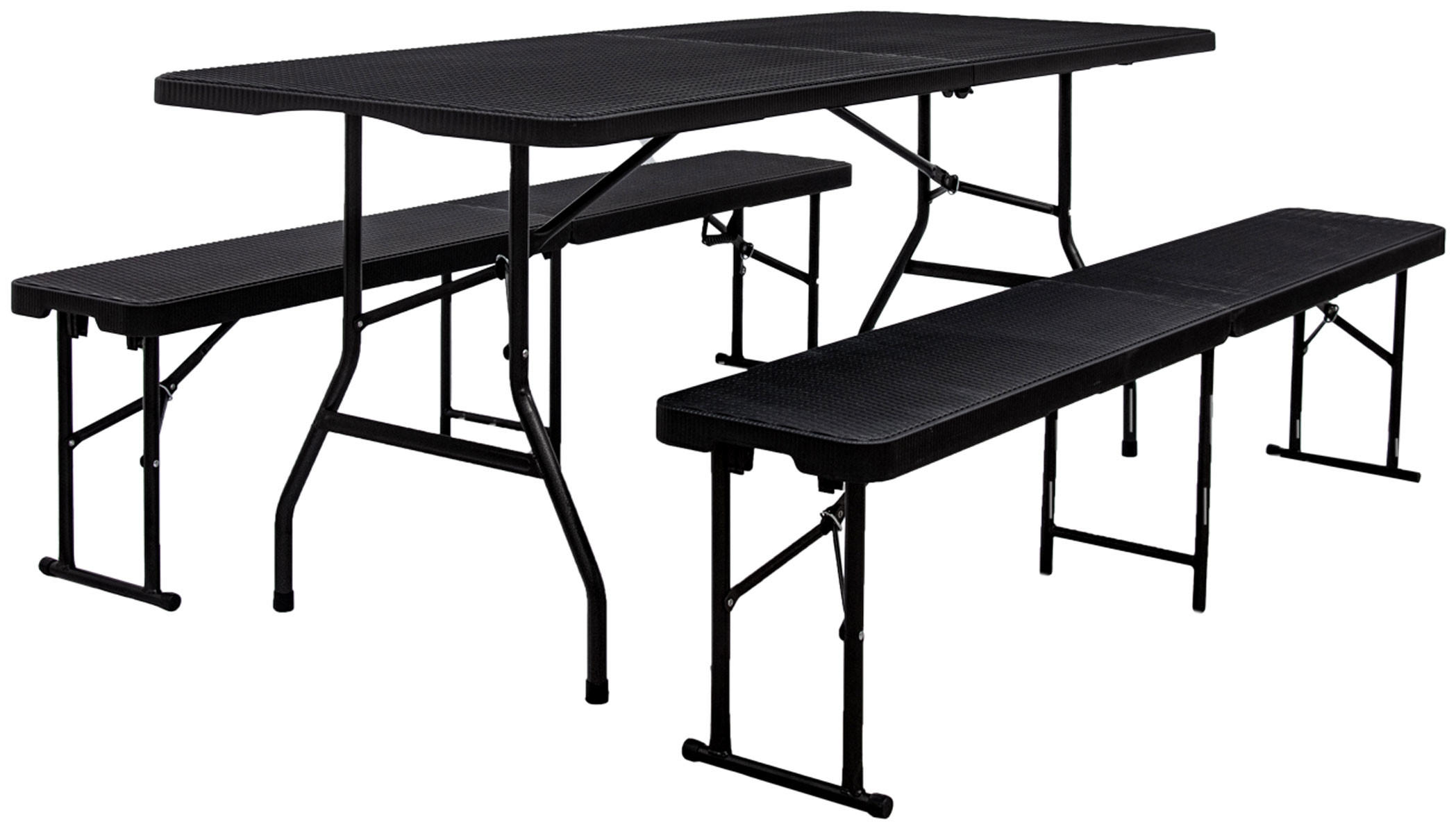 GARTENTISCH für 8 Personen 180/74/74 cm mit 2 Bänken - Schwarz, Kunststoff - Amanka