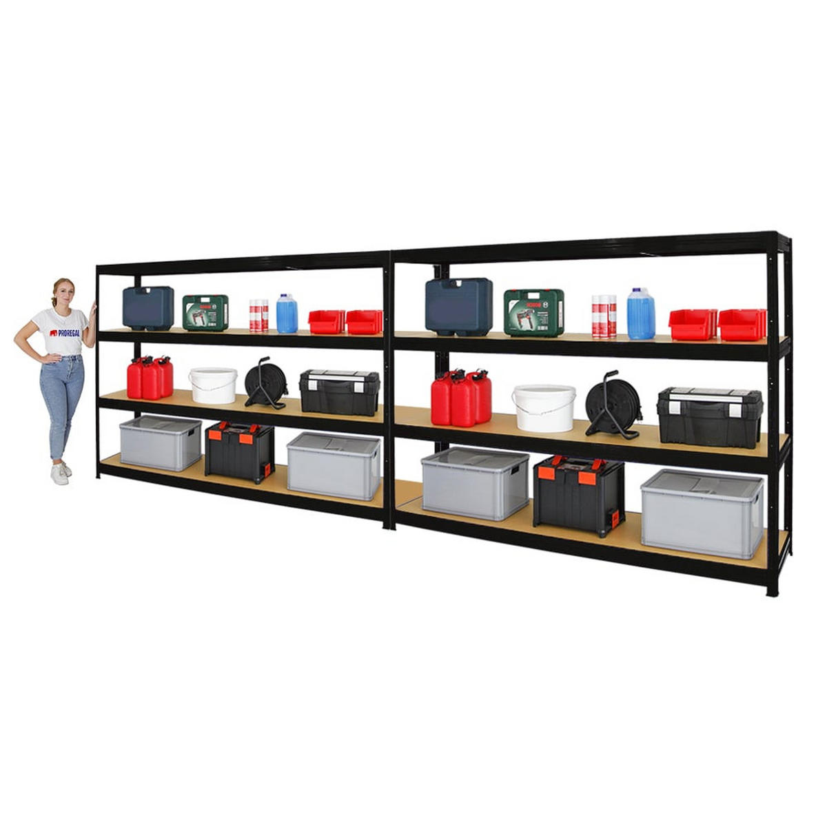 SCHWERLASTREGAL Dino 2er-Set 180x240x60cm Fachlast 450kg Schwarz - Schwarz, Metall (480/180/60cm) - PROREGAL