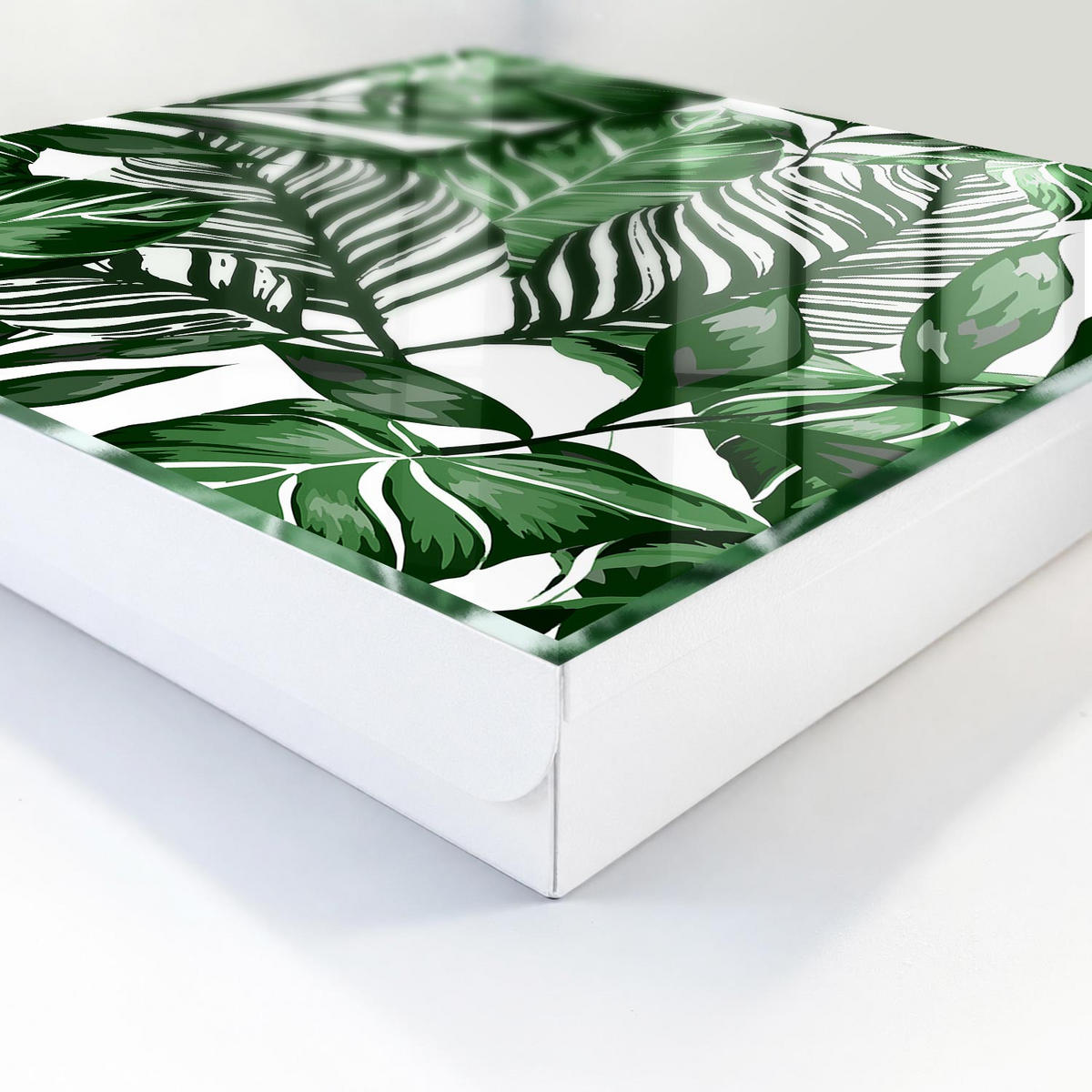 SCHLÜSSELBOX Weiß 30x30 cm – Türöffnung nach rechts - Pflanzenmuster - Grün, Metall (30/30/5cm) - TULUP