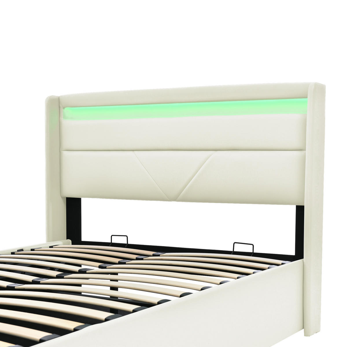 POLSTERBETT 140/200 cm Weiß mit hydraulischem Stauraum und LED-Beleuchtung - Weiß, Kunststoff (140/200cm) - OKWISH