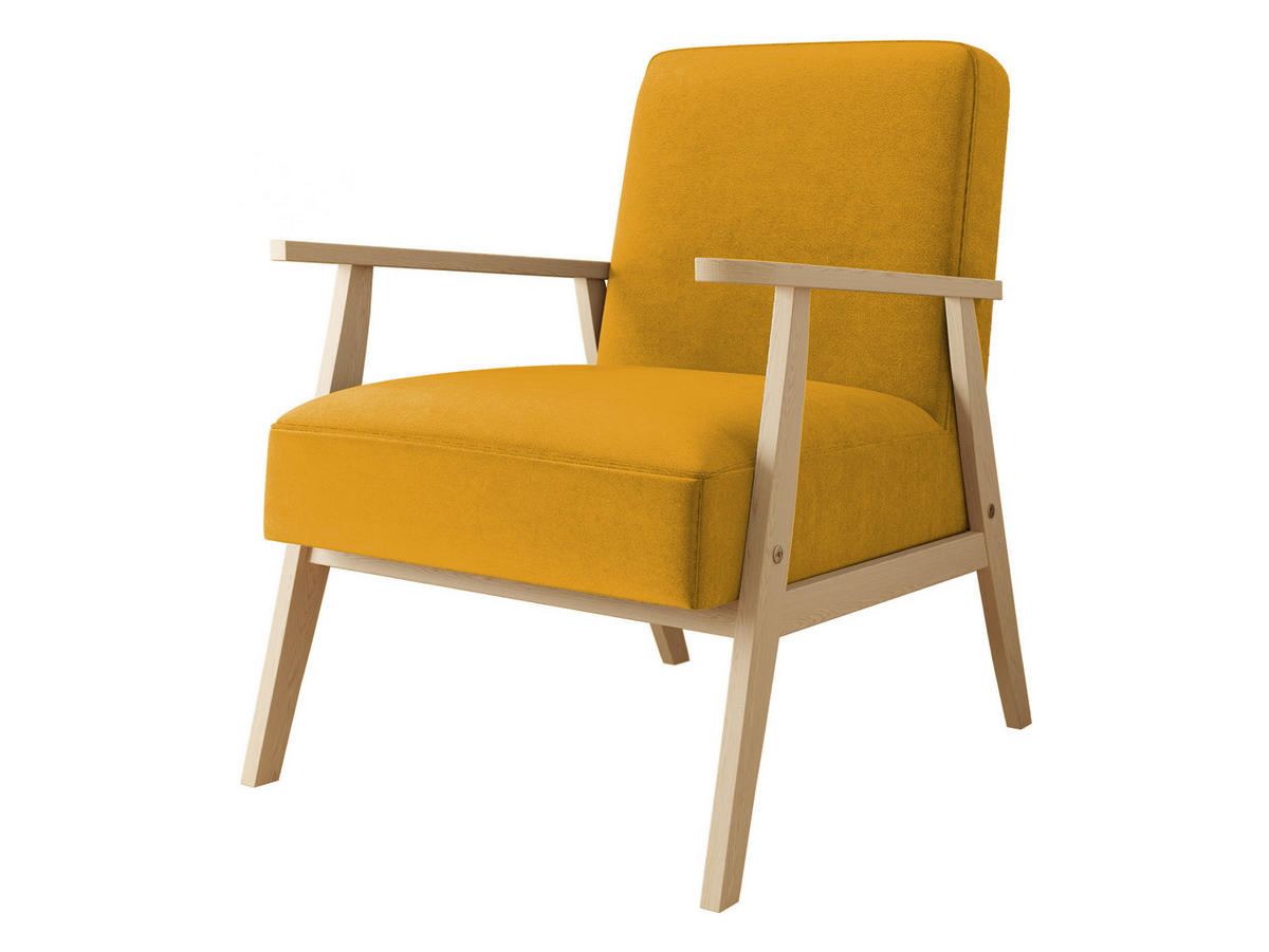 SESSEL Retro - Gelb/Naturfarben, Holz/Textil (59/76/67cm) - MIRJAN24