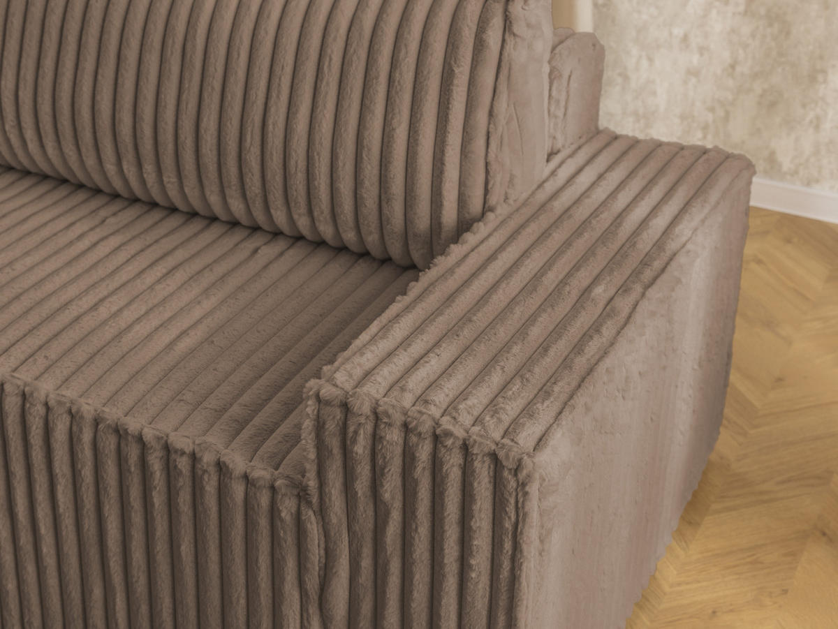 ECKSOFA Rivio mit Schlaffunktion und Bettkasten, Plüschcord Braun - Schwarz/Braun, Holz/Kunststoff (149/262cm) - S-Style