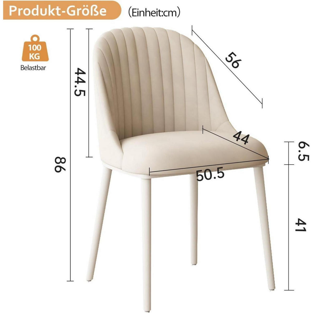 ESSZIMMERSTUHL 4-teiliges Set Samt Creme - Creme, Textil (50.5/86/56cm)