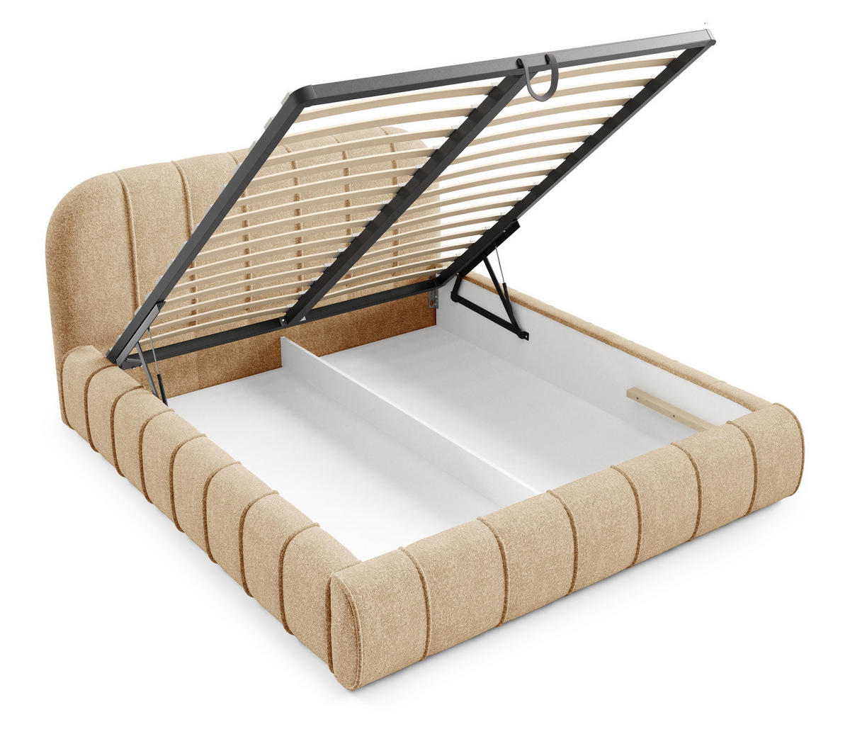 POLSTERBETT 140x200 Lunea, Samt, Metallrahmen, Bettkasten, Beige - Beige, Holz/Textil (140/200cm) - Emporius