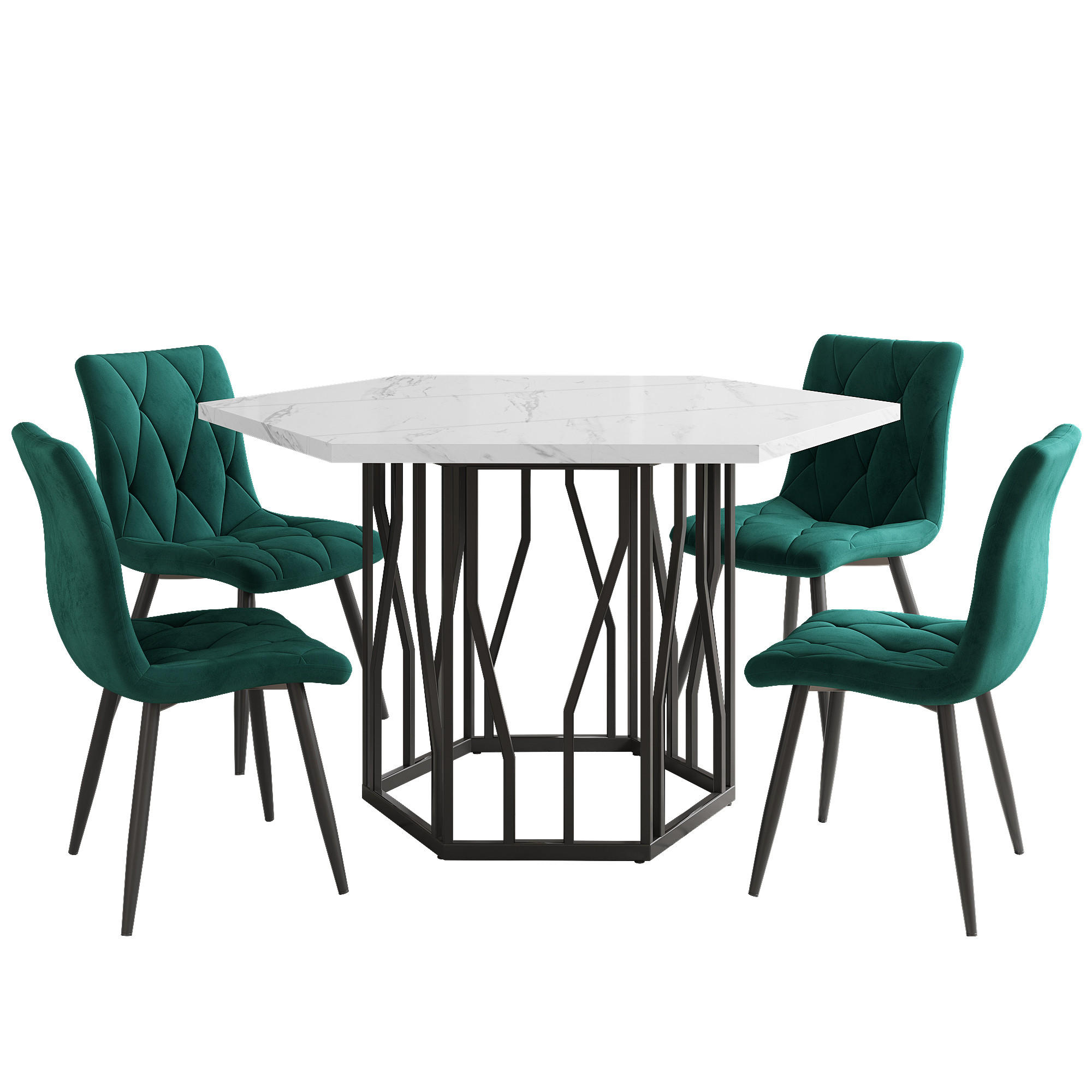 ESSGRUPPE DE-39172 sechseckiger Tisch mit 4 Stühlen Grün - Grün, Holzwerkstoff (115.5/75/100cm) - ComfortXL