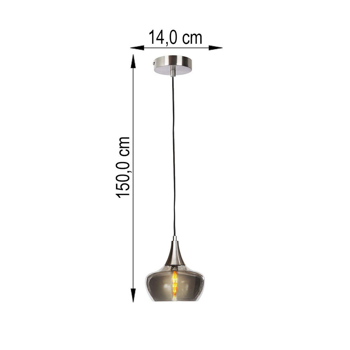 PENDELLEUCHTE Glas Rauchgrau Nickel - Grau, Glas (14/14/150cm) - Nowa