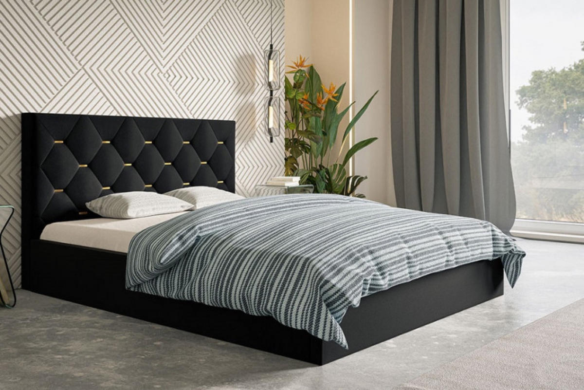 BETT Schwarz SIM 4 Gepolstert 120x200 cm Mit Schlaffunktion - Goldfarben/Schwarz, Kunststoff/Textil (120/200cm) - Sepro Meble