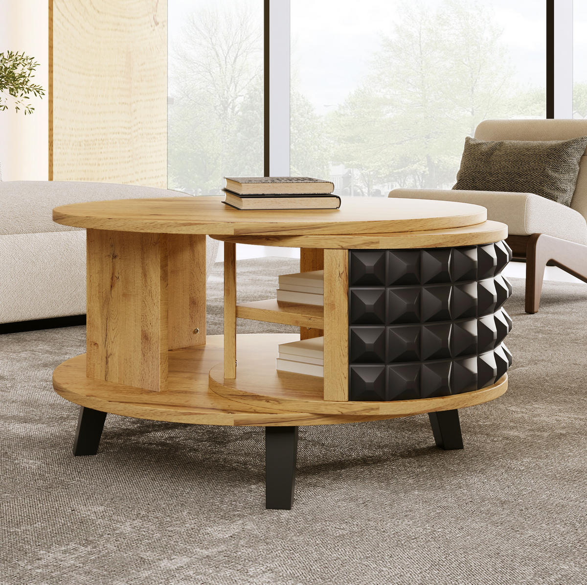 COUCHTISCH, Spanplatte in Natur mit drehbarer 360°-Aufbewahrung, 85,2/80/45,2 cm,Naturfarben - Naturfarben, Holzwerkstoff (85.2/80/45.2cm) - Redom
