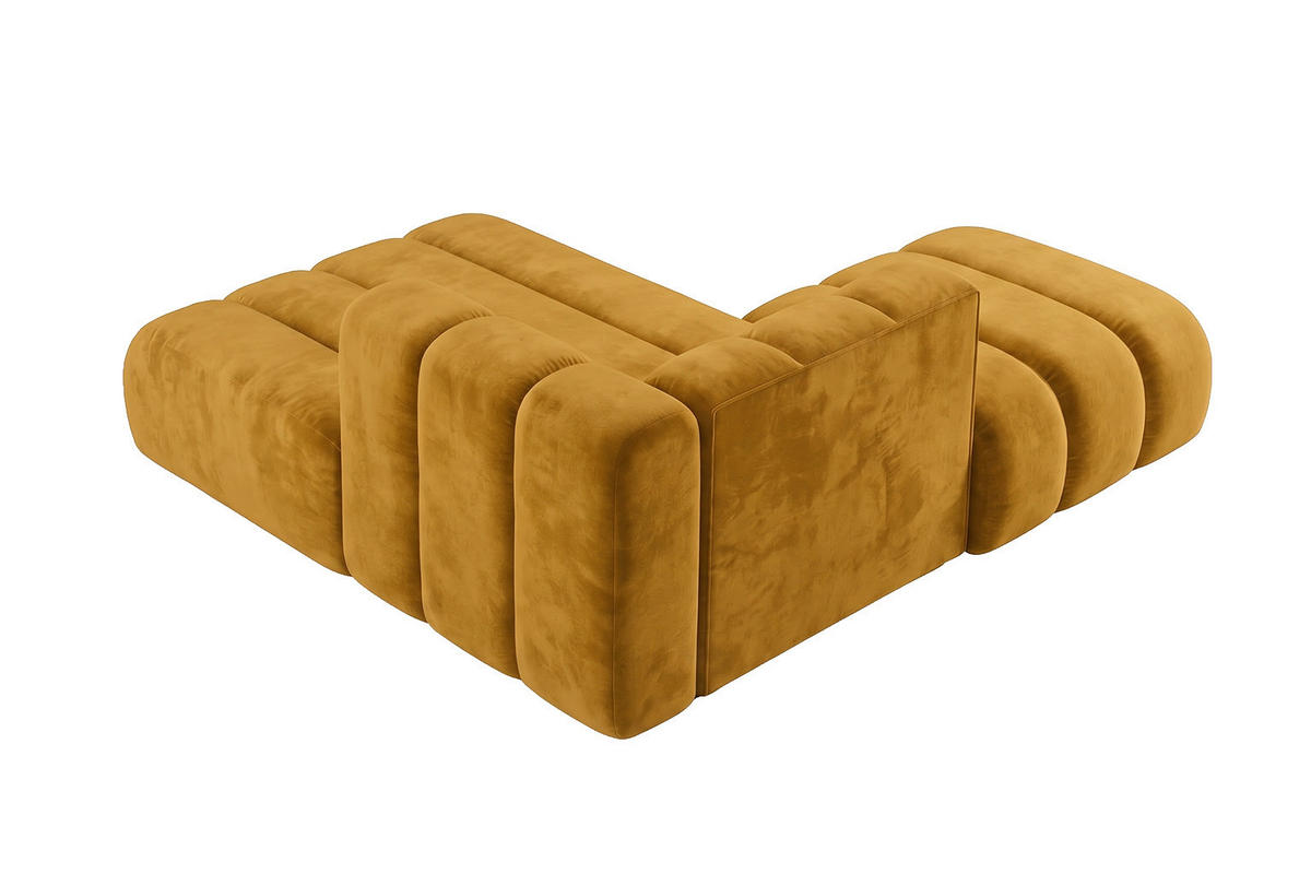 CHAISELONGUE Modulare Mit Hocker, Velvet-Stoff Riviera, Senffarbe, Links, GRAND - Gelb, Holz (204/179cm) - Kaiser Möbel