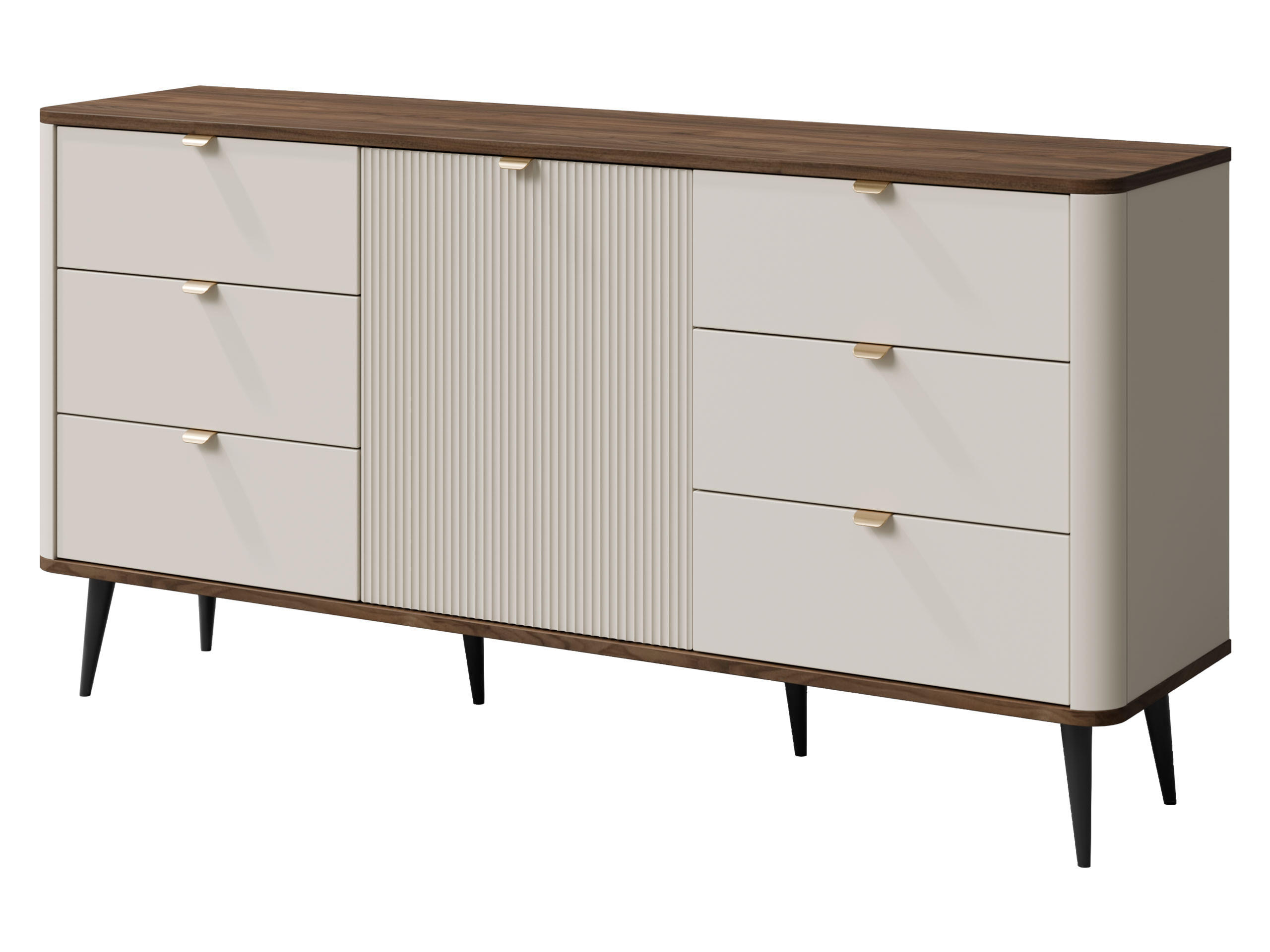 KOMMODE Marly 6S1D RE09 - Kaschmir/Goldfarben, Holzwerkstoff/Metall (160/82/40cm) - MIRJAN24