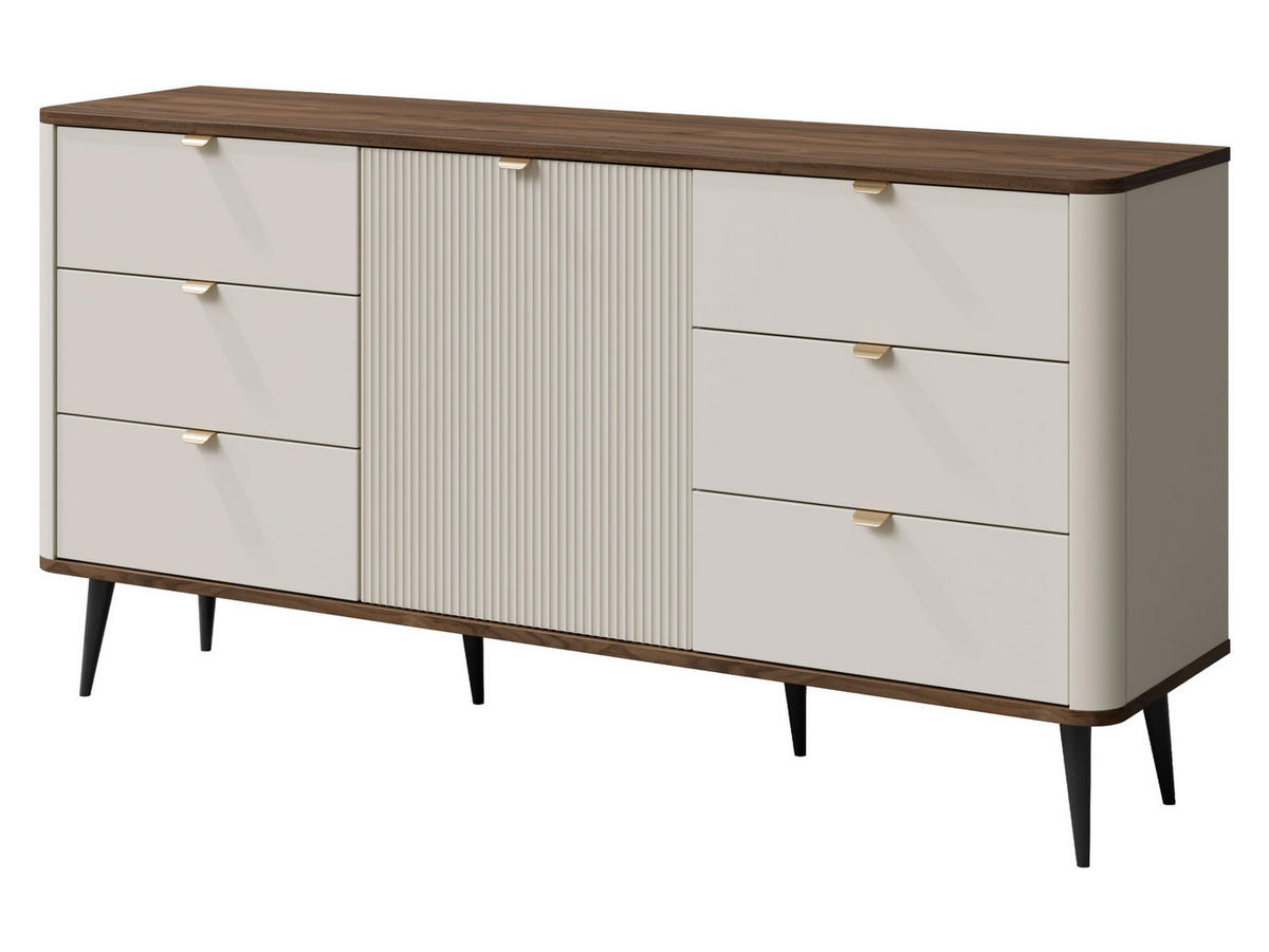 KOMMODE Marly 6S1D RE09 - Kaschmir/Goldfarben, Holzwerkstoff/Metall (160/82/40cm) - MIRJAN24