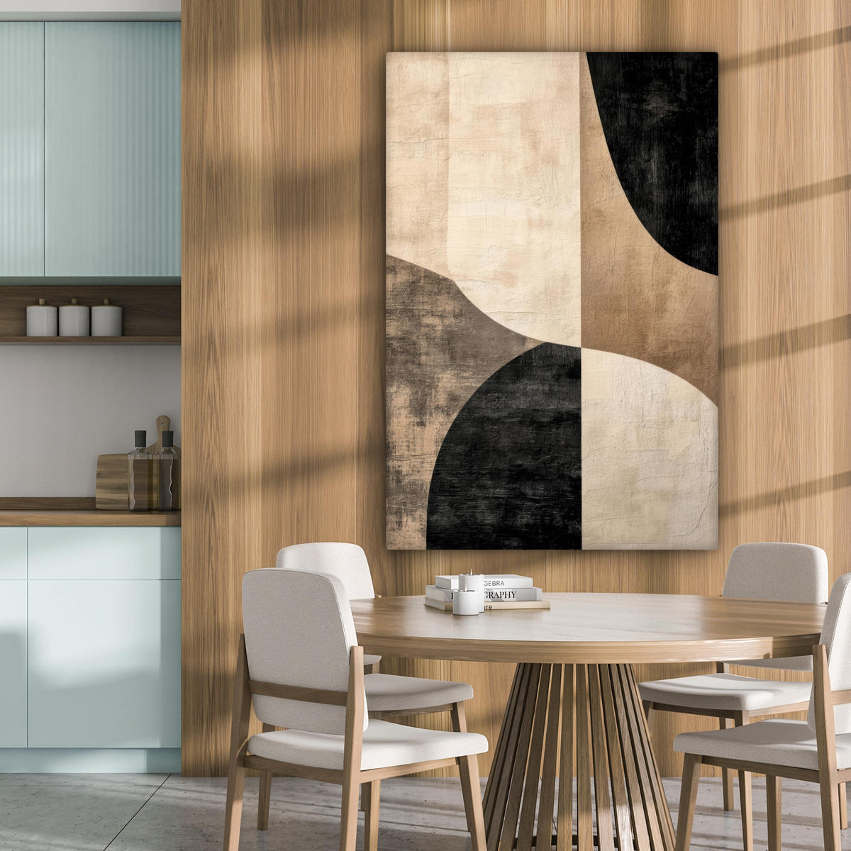 LEINWANDBILD Abstrakt - Flugzeuge - Schwarz - Rund Deko XXL 80x120 cm - Beige, Textil (80/120cm) - MuchoWow