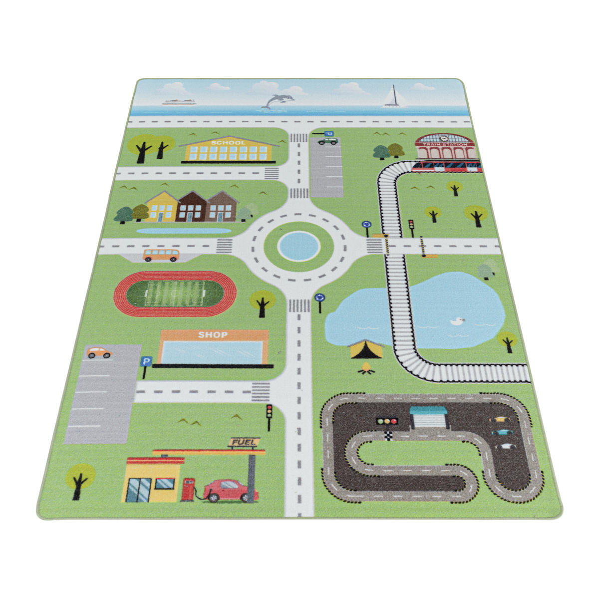 TEPPICH Kinder Flachgewebe Spielstraße Polyamid Antirutsch Kinderzimmer Grün Läufer 80x120 - Grün, Textil (80/120cm) - KADIMA DESIGN