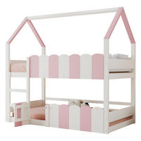 KINDER-ETAGENBETT aus Holz Rosa-Weiß 90×200cm mit hausförmigem Design und erhöhten Sicherheitsgeländern - Rosa, Holz (90/200cm) - Luhomfu