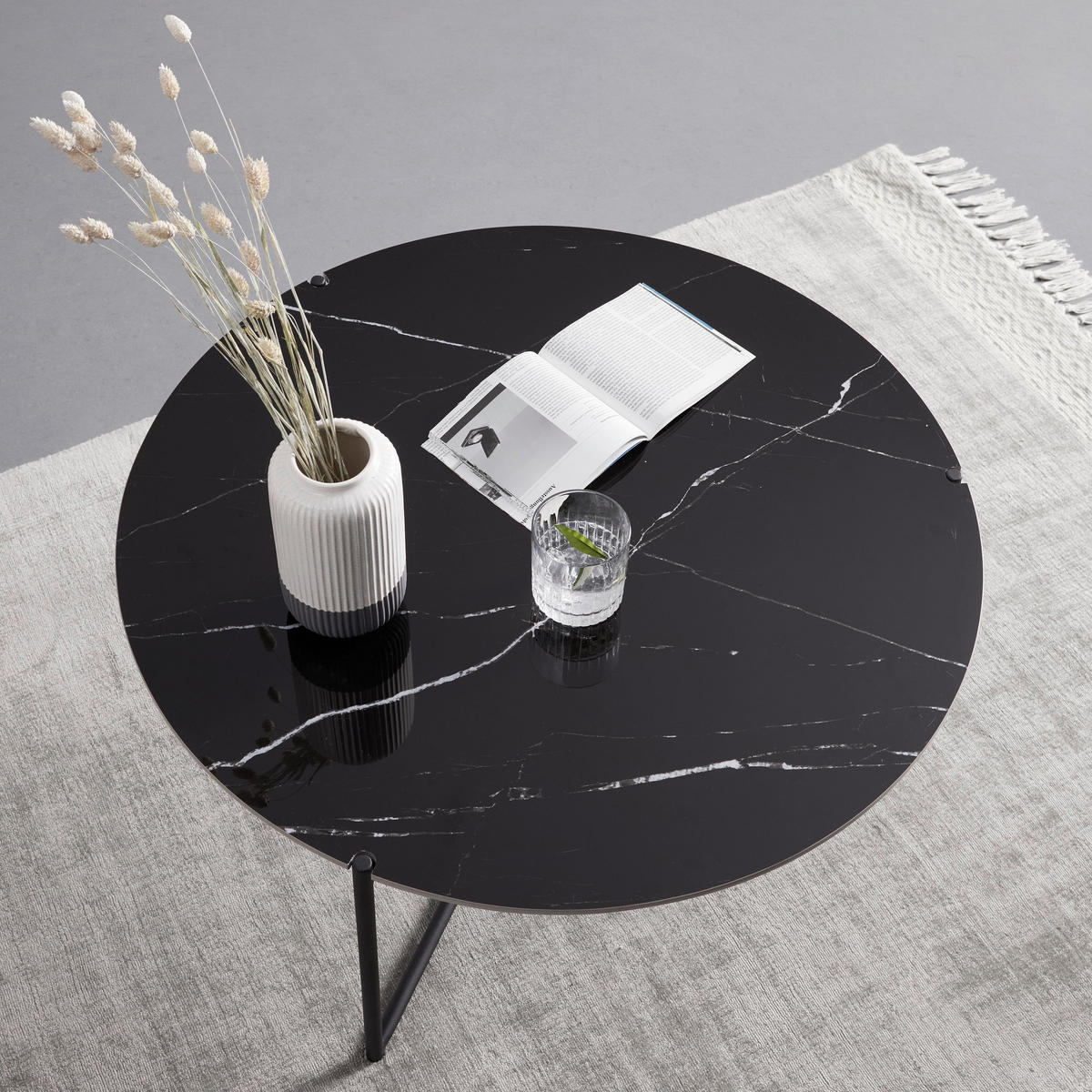 COUCHTISCH Nila Schwarz/Weiß Metall/Marmor rund - Schwarz, Metall (79.5/79.5/39cm) - Bessagi Home