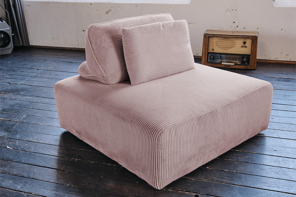 HOCKER MIT RÜCKENKISSEN WIOLO SOFT Pink Cord - Pink/Schwarz, Kunststoff/Textil (111/84/111cm) - KAWOLA