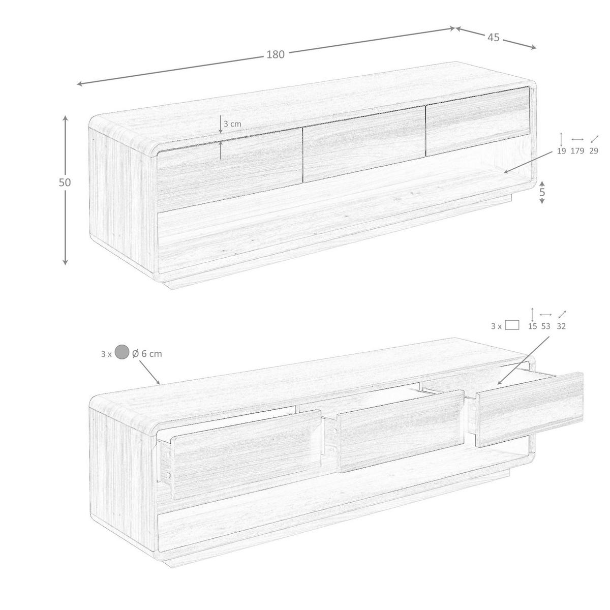 TV-ELEMENT aus Nussbaum 180/45/50 cm - Nussbaumfarben/Walnussfarben, Holzwerkstoff (180/50/45cm) - ANGEL CERDA