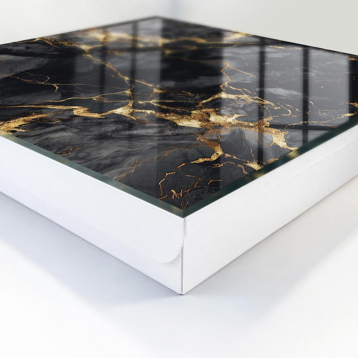 SCHLÜSSELBOX Weiß 30x30 cm – Türöffnung nach rechts - Weißer Marmor - Schwarz, Metall (30/30/5cm) - TULUP