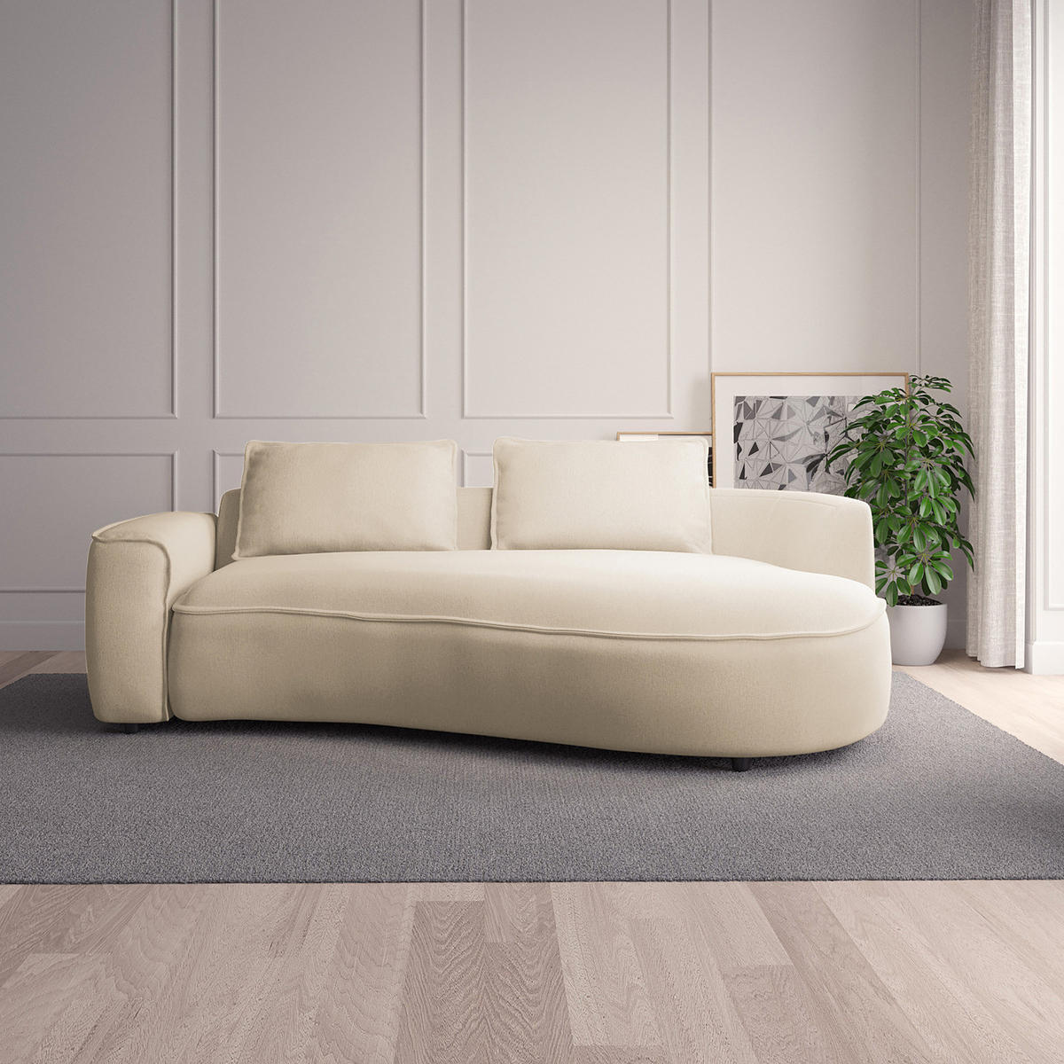 2,5-SITZER SOFA - Beige/Schwarz, Kunststoff/Textil (217/82/146cm) - home24