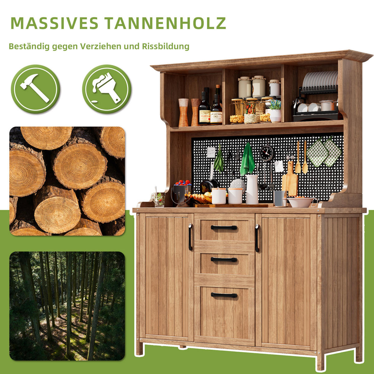 GARTENSCHRANK Massives Tannenholz Vintage - Naturfarben, Holz (50/185/120cm) - ComfortXL
