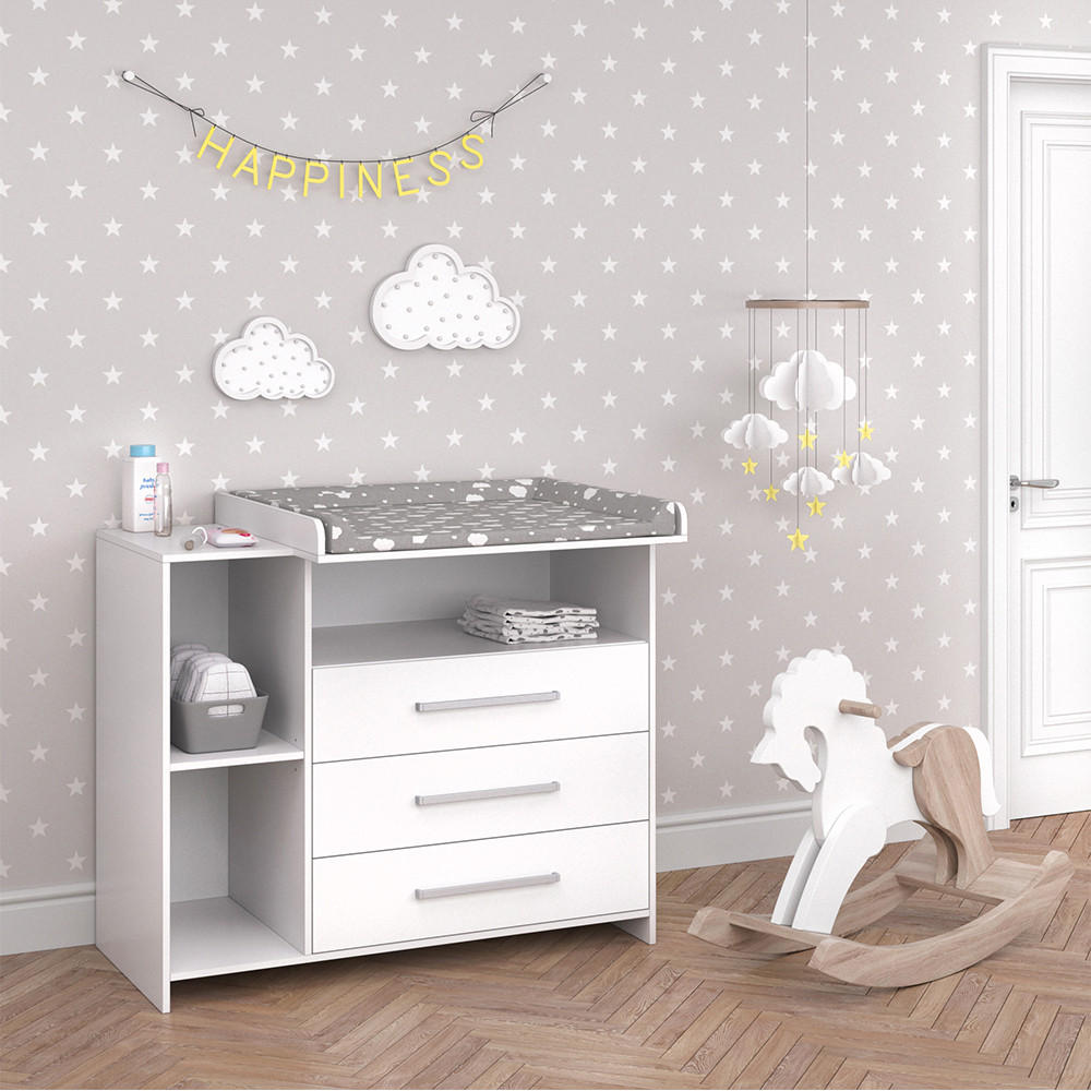 WICKELKOMMODE Oskar Weiß 113 x 100 cm mit Schubladen - Weiß, Holzwerkstoff (113/100/53cm) - Vicco