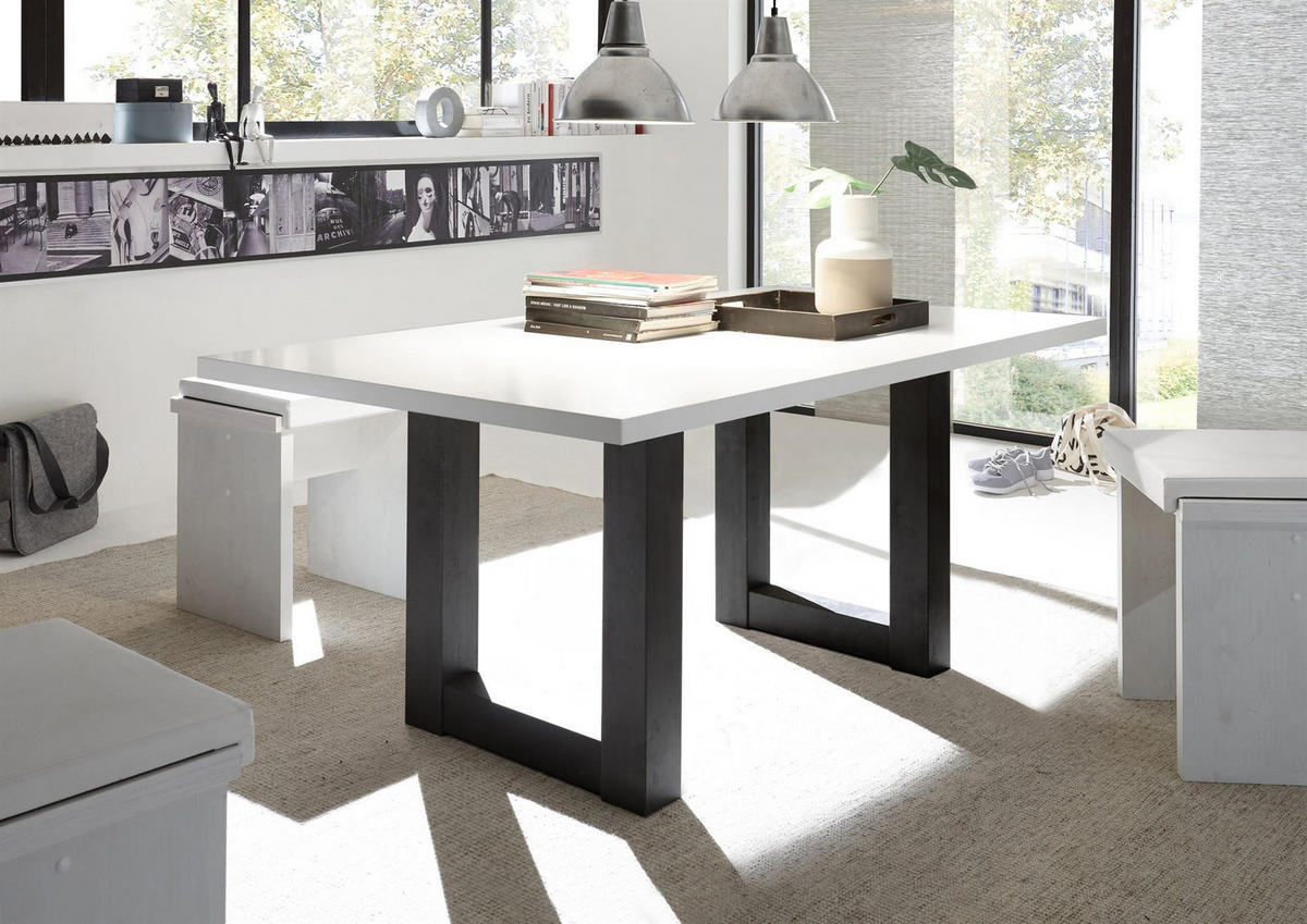 ESSZIMMERTISCH Eila 8 160 x 90 x 75 Esstisch Schwarzstahl/Weiß Matt Lack - Weiß, Holz (160/90/75cm) - 58aufmkessel