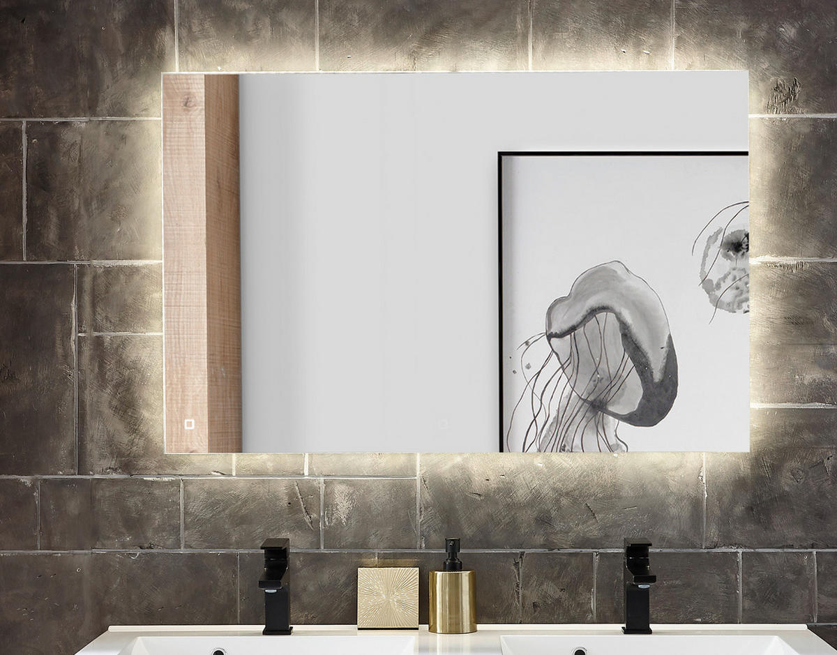 BADSPIEGEL mit LED Beleuchtung und Touchschalter, Wandspiegel 100 cm - Weiß, Glas (100/54/3cm) - Furn.Design