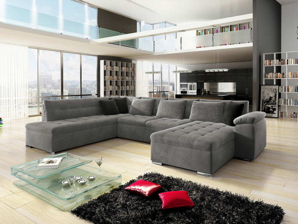 WOHNLANDSCHAFT Niko Bis Lux, Seite: Rechts - Grau, Holz/Textil (348/76/205cm) - MIRJAN24