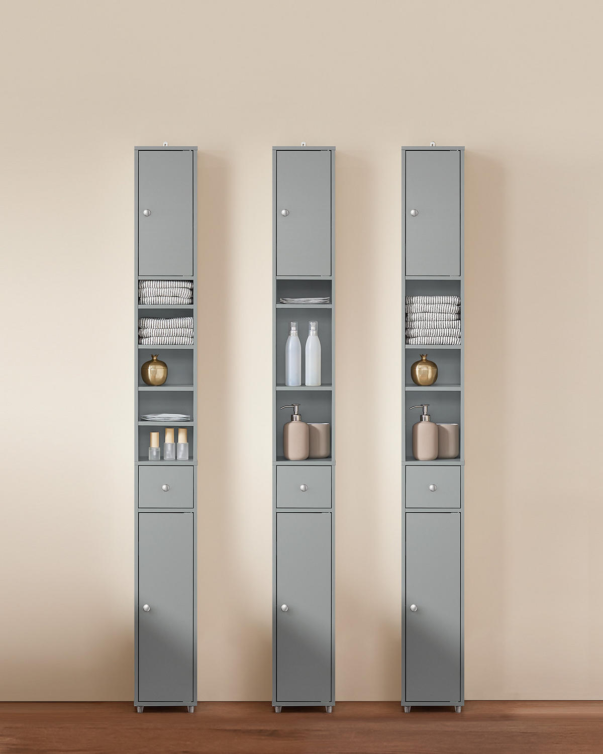 HOCHSCHRANK schmal Hellgrau - Hellgrau, Holzwerkstoff (20/180/20cm) - SoBuy