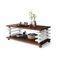 COUCHTISCH rechteckig Nussbaum - Weiß Hochglanz Ablage Rollen - Weiß Hochglanz/Nussbaumfarben, Holzwerkstoff (60/120/45cm) - designimpex