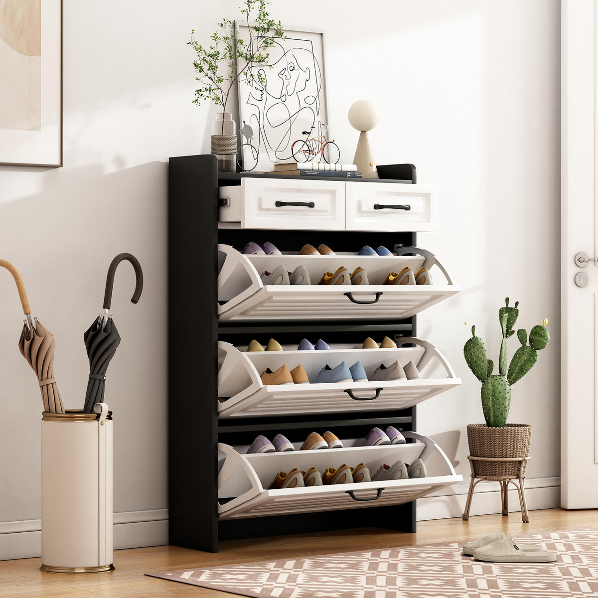 SCHUHSCHRANK drehbar mit Klappen Holz 80x23.5x131cm - Multicolor, Holzwerkstoff (23.5/131/80cm) - FLIEKS