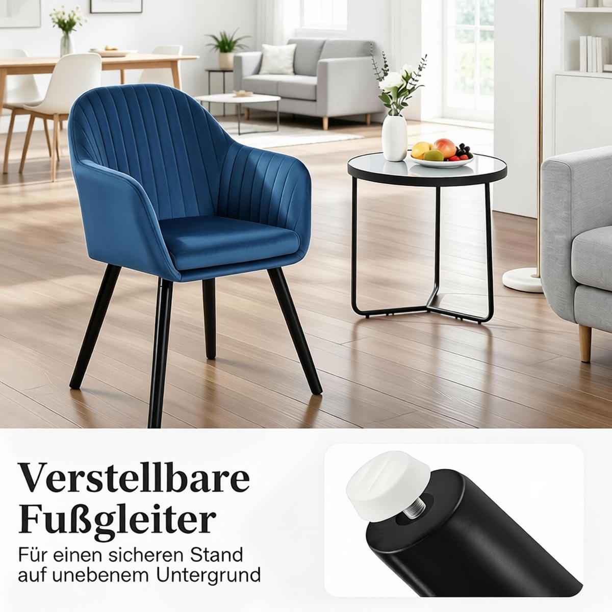 ARMLEHNSTUHL-SET DE-36230 2 Stück mit Holzbeinen Blau - Blau, Metall (50/81/42cm) - ComfortXL