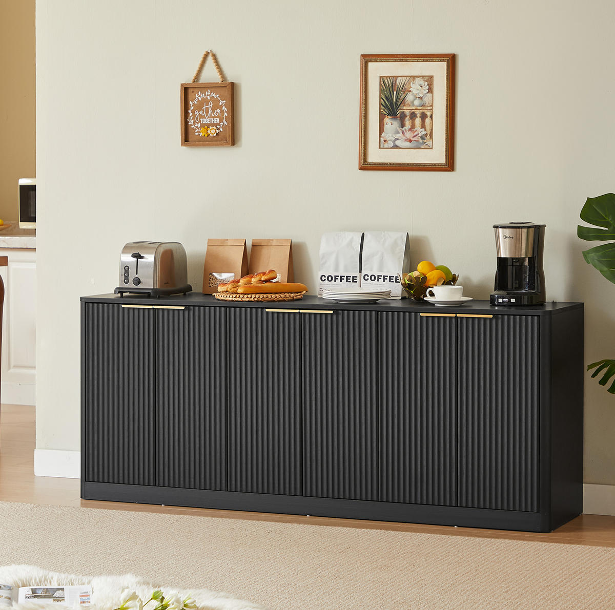 SIDEBOARD 170 cm Schwarz aus MDF mit 6 Türen - Schwarz, Holzwerkstoff (40/70.5/170cm) - OKMYHOME