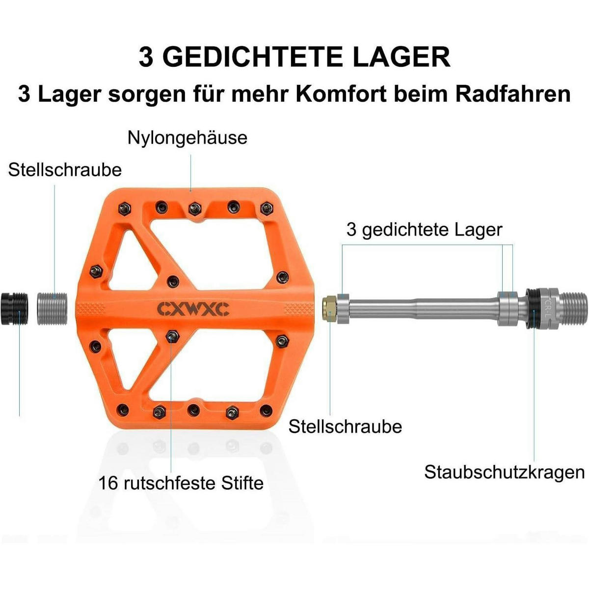FAHRRADPEDALE Nylonfaser Orange Rutschfest 9/16 Zoll - Orange, Kunststoff (12/1.5/12cm)