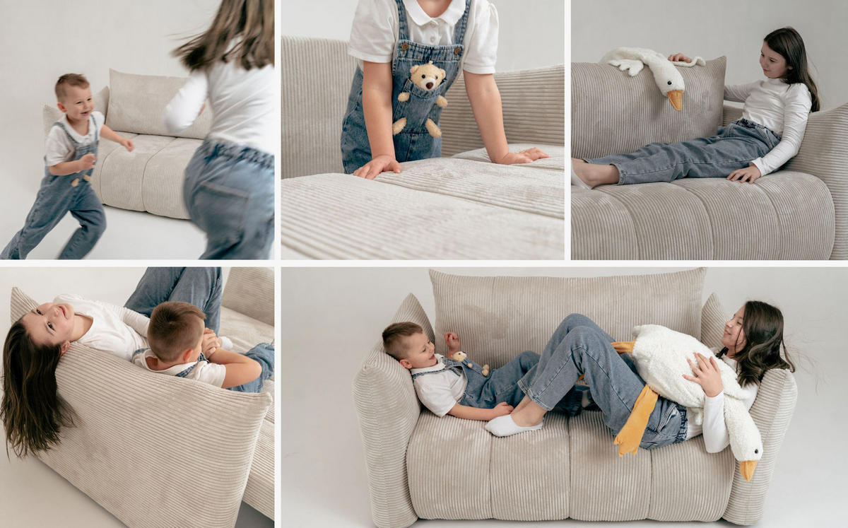 SCHLAFSOFA Lilo mit Bettkasten, Creme Cordstoff 120/86/101 cm - Creme/Schwarz, Kunststoff/Textil (120/86/101cm) - WFL GROUP
