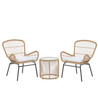 BALKONSET 2-Sitzer Rattan natürlich Auflagen hellgrau Labico - Beige/Schwarz, Kunststoff - Beliani