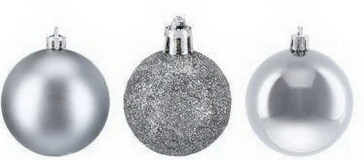138XWEIHNACHTSKUGELN - Silberfarben, Kunststoff (6/7/6cm) - Relaxdays