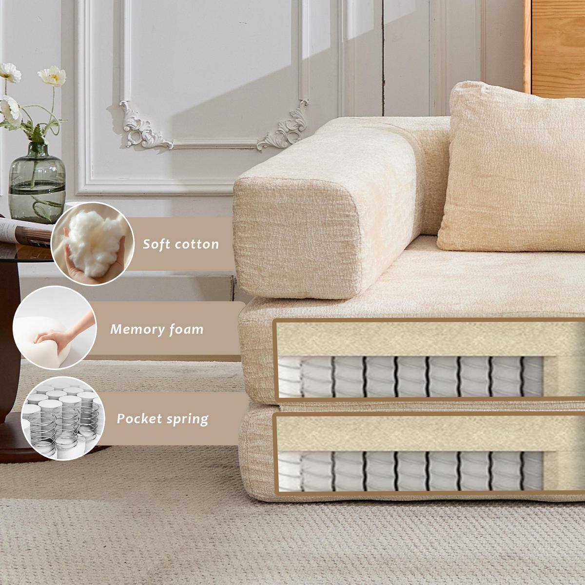 SCHLAFSOFA 2-in-1 faltbar ohne Montage, DE-42526, Beige - Beige, Textil (200/63/100cm) - ComfortXL