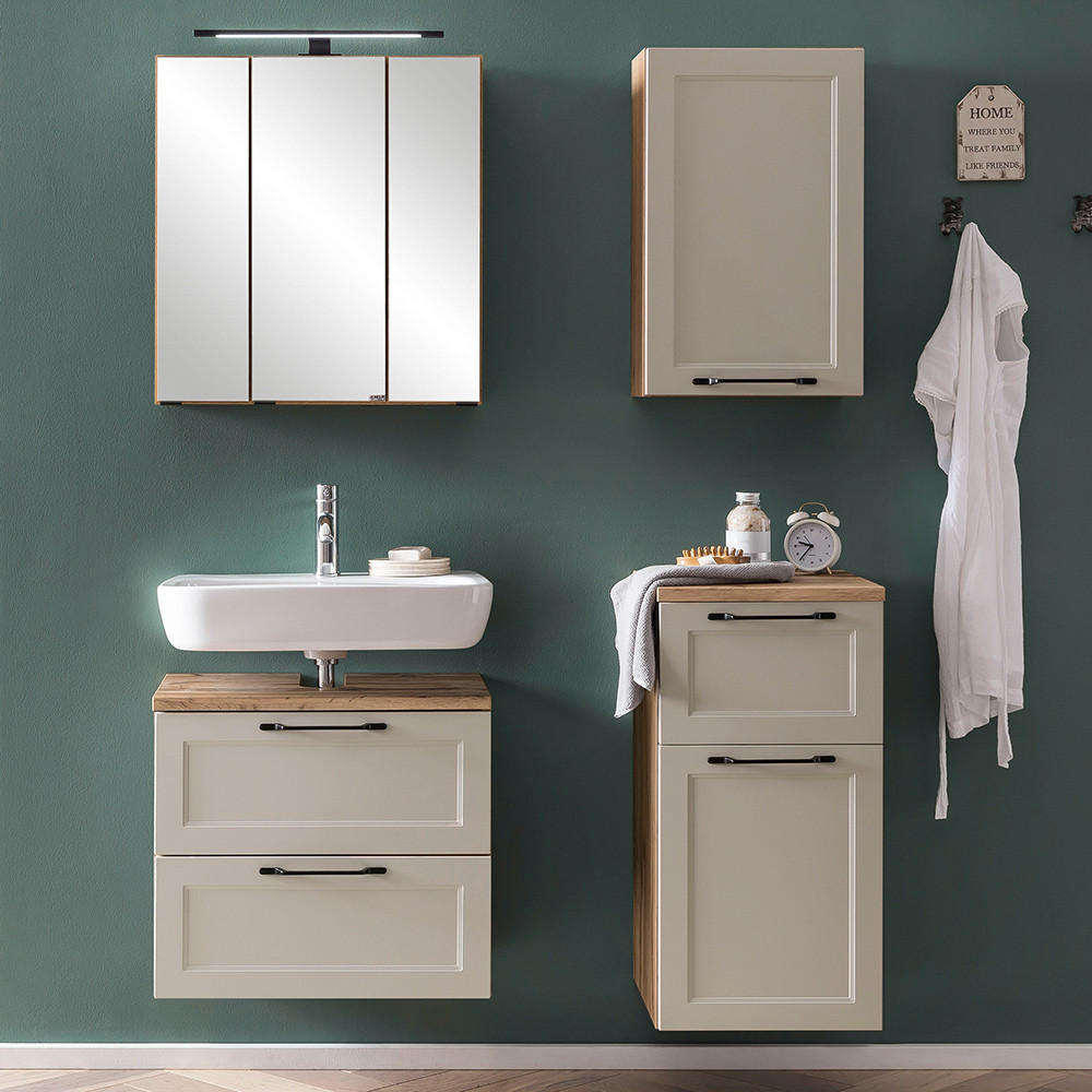 BADMÖBEL-SET 4-TLG. Marling-03 - Beige, Holzwerkstoff (120/200/35cm) - Lomado