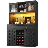 HIGHBOARD Schwarz 120×40×178 cm mit Acrylfront, RGB-LED, Lochwand und Weinflaschenhalter aus Holzwerkstoff und Acryl - Schwarz, Holzwerkstoff (120/178/40cm) - Luhomfu