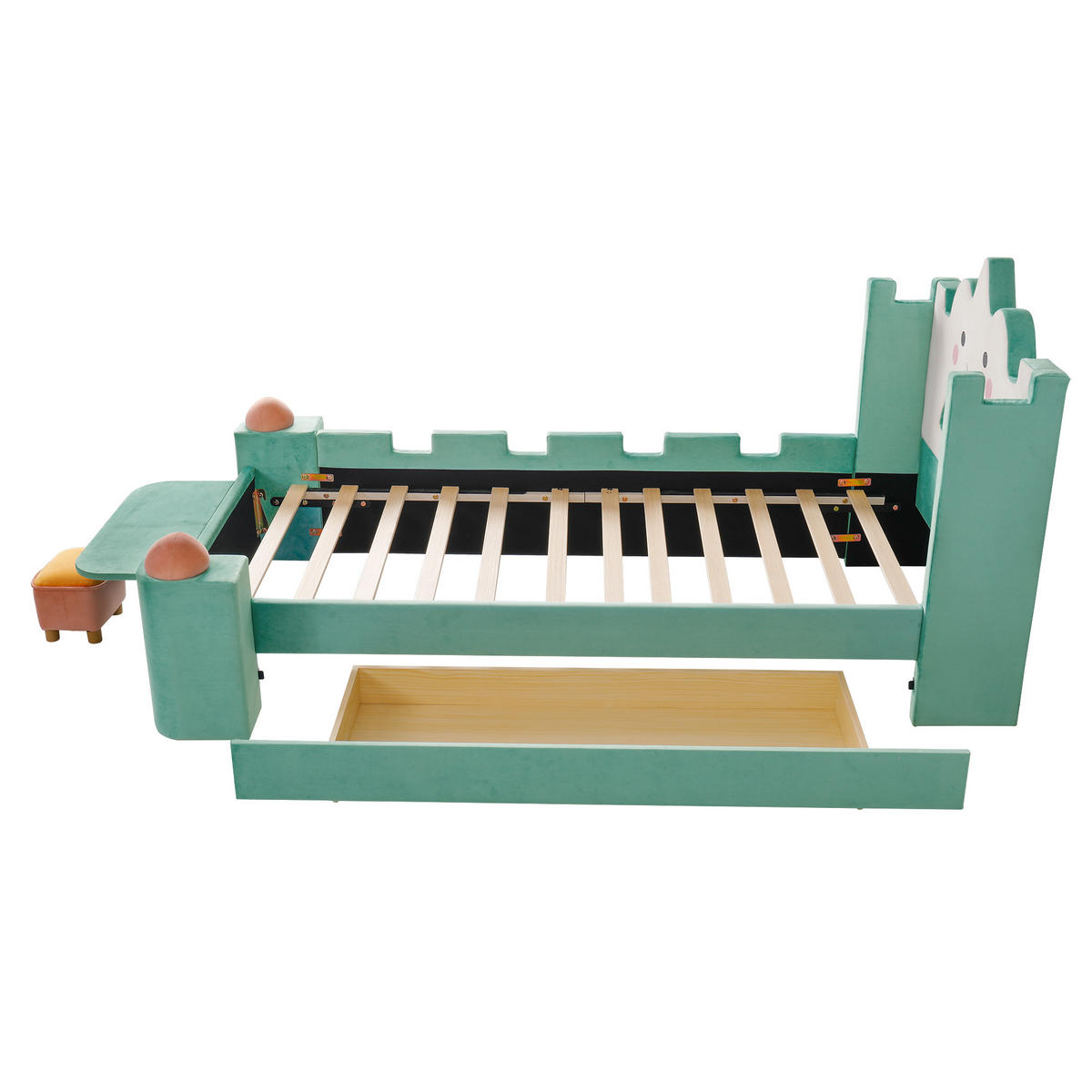 KINDERBETT 90/200 cm in Blaugrün mit Schublade, Ablage, USB und Leselampe Samt - Türkis, Holzwerkstoff/Textil (90/200cm) - CHICFURN
