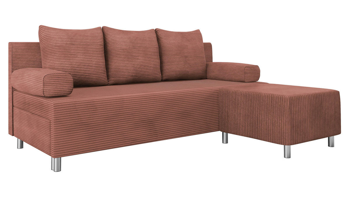 SCHLAFSOFA Dover Cord mit Polsterhocker - Chromfarben/Rosa, Holz/Kunststoff (192/80cm) - MIRJAN24