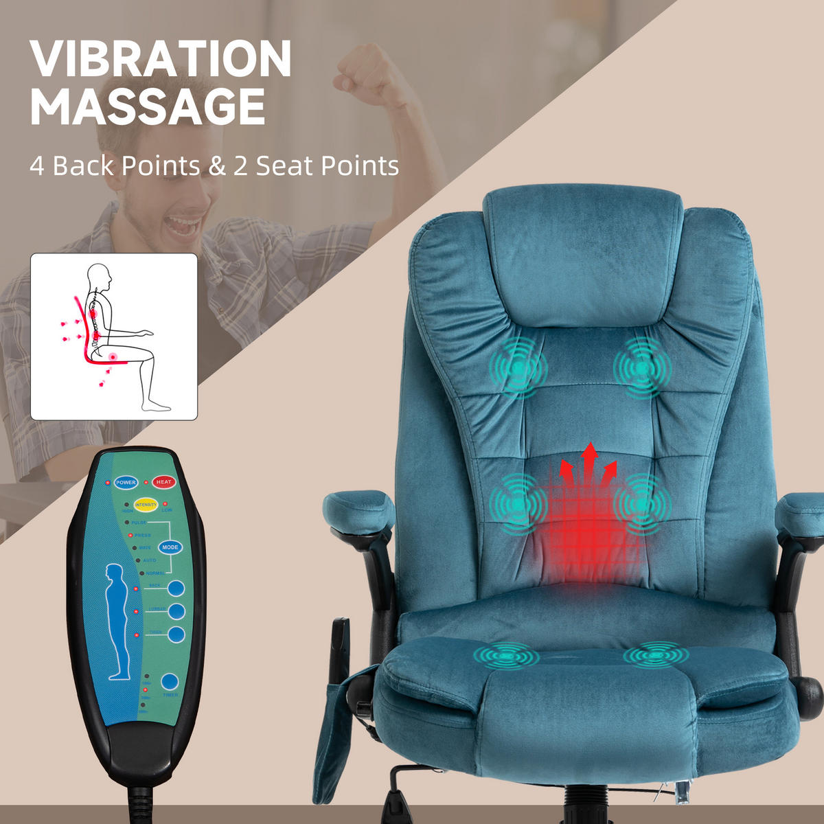 MASSAGESESSEL Chefsessel Gamingstuhl Drehstuhl Massagebürostuhl Blau - Blau/Schwarz, Kunststoff/Textil (74/116/67cm) - Vinsetto
