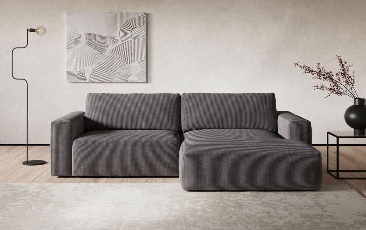 ECKSOFA mit Cord-Stoff - Anthrazit/Schwarz, Holz/Kunststoff (175/288cm) - Cotta