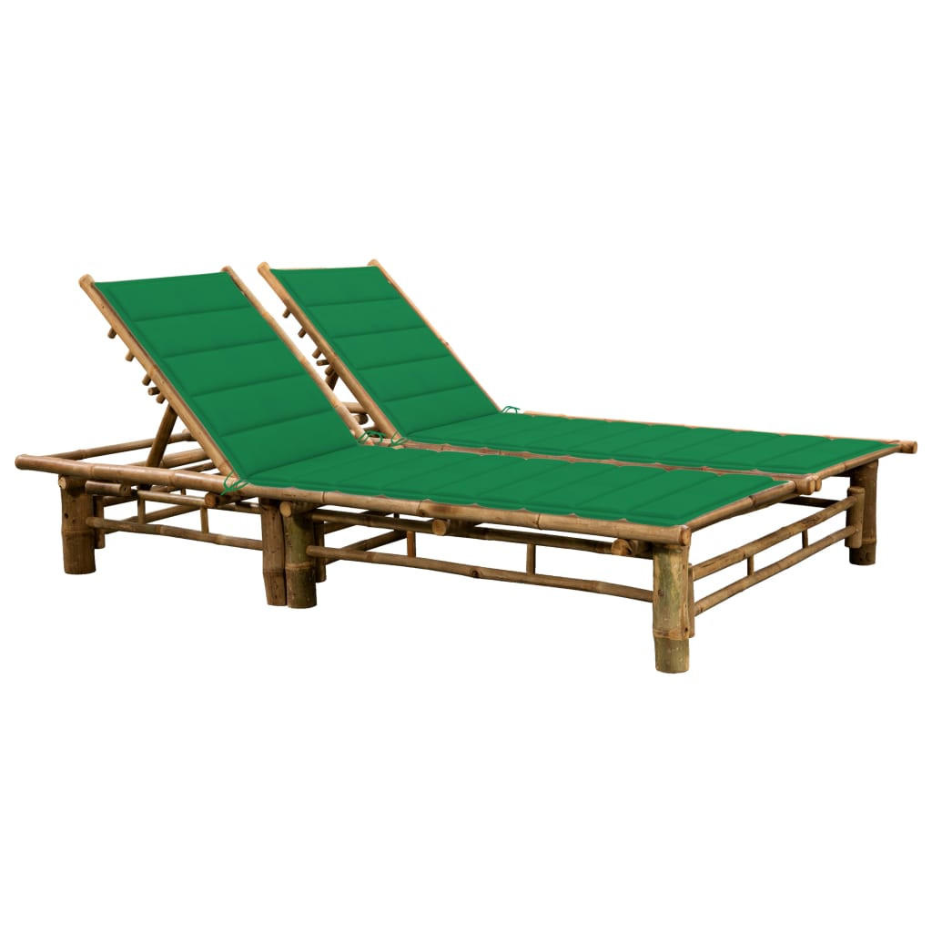 2-PERSONEN-SONNENLIEGE mit Auflagen Bambus - Grün, Holz (130/87/200cm) - furnicato
