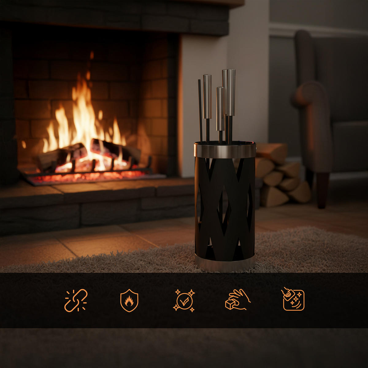 5-TLG.KAMINBESTECK-SET - Multicolor, Metall (17/35/17cm) - Relaxdays