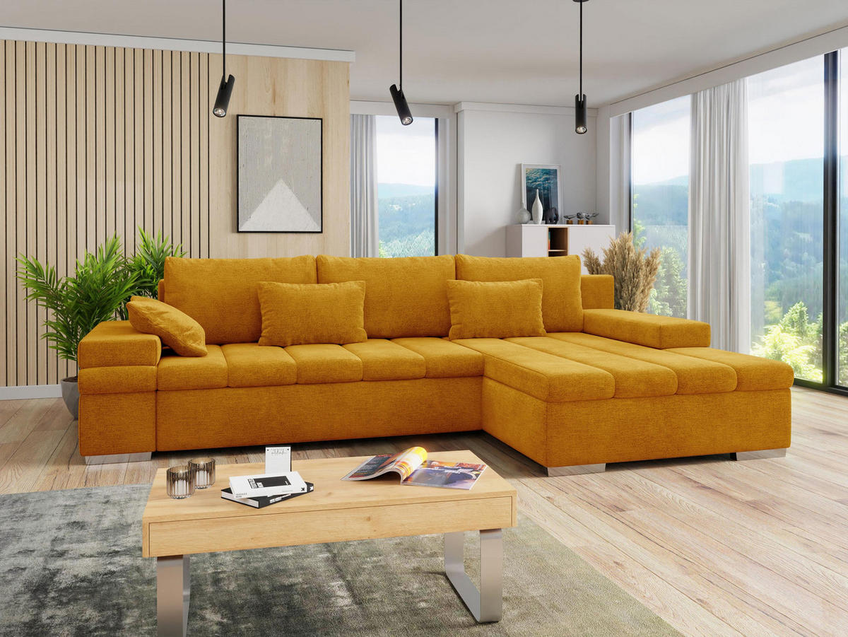 ECKSOFA Bangkok, Seite: Rechts - Silberfarben/Orange, Holz/Textil (310/175cm) - MIRJAN24